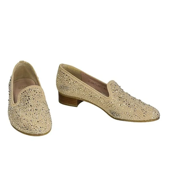 Stuart Weitzman Slipbeads Studded Gold ASO Hart of Dixie Heel Loafers 8.5 FLAW - Picture 4 of 12